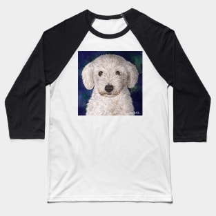 Painting of a Cute Fluffy White Maltipoo Looking at You Baseball T-Shirt